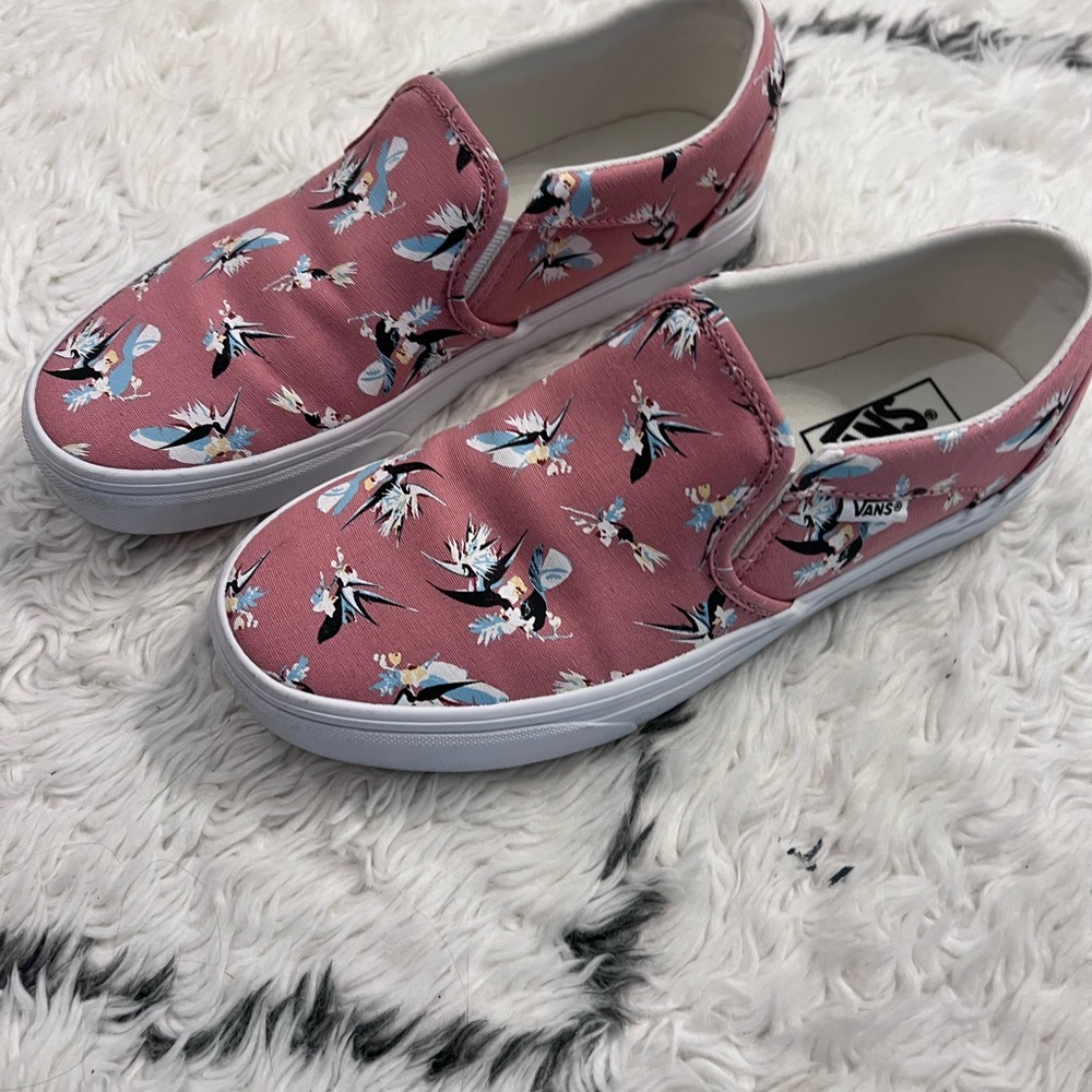 Vans Pink Bird Pattern Slip-Ons